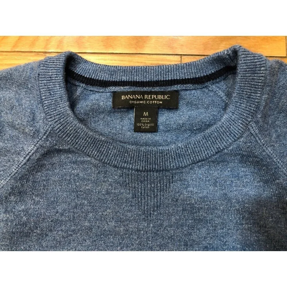 Banana Republic 100% Organic Cotton Crew Neck Blue Sweater Size M